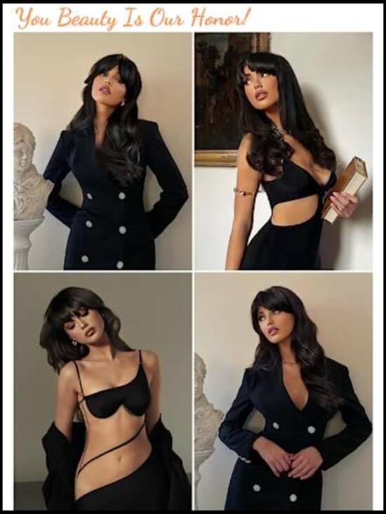 Long Straight Wavy Synthetic Wig with Bangs Heat Resistant for Daily Wear Party main image 4